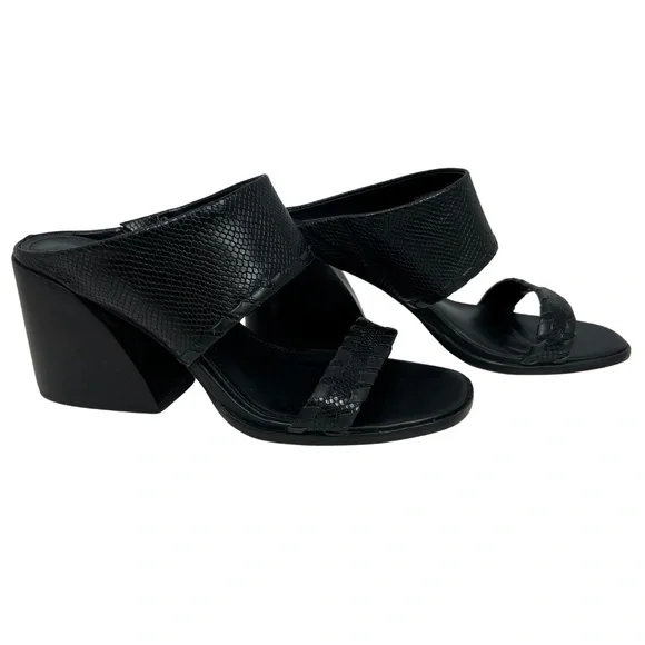 Vince Camuto Black Leather Snake Skin Kafinny Sandal Stacked Block Heel Size 7M - Picture 7 of 11